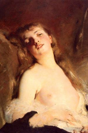 艺术家查尔斯·约书亚·卓别林作品《一个年轻女孩的肖像》